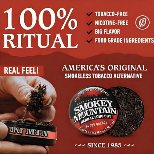 Image of Smokey Mountain Herbal Long Cut - Blood Orange - 10 Can Box - Tobacco Free and Nicotine Free Snuff