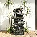 Naturefalls 40inches High Outdoor Rock Water Fountain with LED Lights - 6-Tiers Poly-Resin Cascading Waterfall Fountain for Garden, Patio, Yard, Home Decor