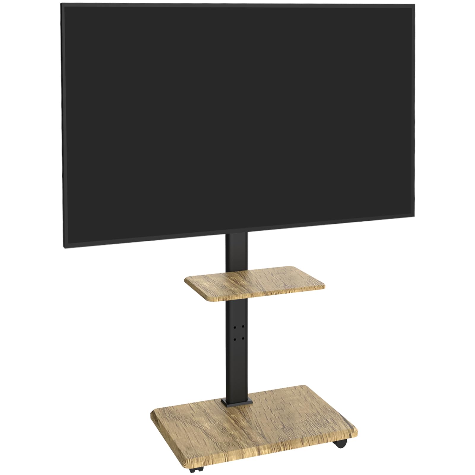 Delphos Mobiler TV Ständer Rollbar mit Holzfuß, Fernsehständer für 32-70 Zoll Fernseher bis zu 45 kg, Hoehenverstellbar bis ca.130 cm Drehbar ±25° Max.VESA 600x400
