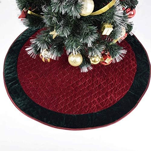 Burgundy Velvet Quilted Diamond Lattice Center,Green Velvet Border Christmas Tree Skirt-42inch