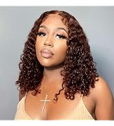 omswet Chocolate Brown 5x5 HD Lace Deep Wave Closure Wigs Human Hair Glueless Wear and Go Curly B...