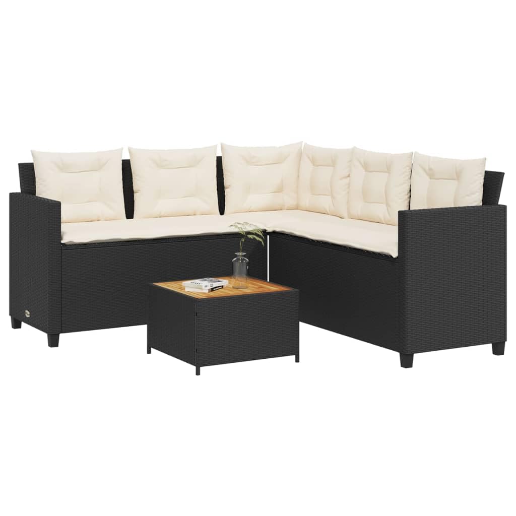 IKAYAA Conjunto Jardín de Ratán, Sofá Esquinero Jardin, Sofa Exterior, Conjunto de Sofá de Poliratán, Sofá Jardin con Cojín de Asiento y Respaldo Negro