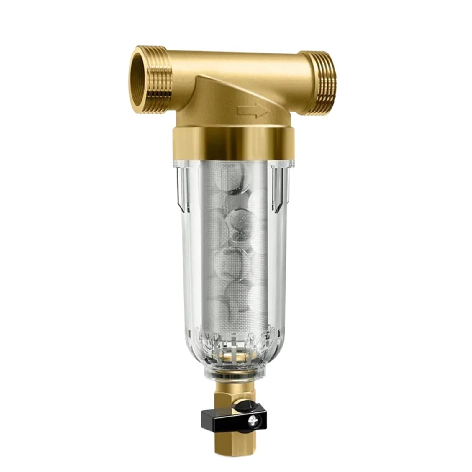 Edelstahl-Messing-Vorfilter für das ganze Haus, zentraler Wasserreiniger, 40 μm, 3T großer Durchfluss, Rohrrückspülung (DN25 bis 20)