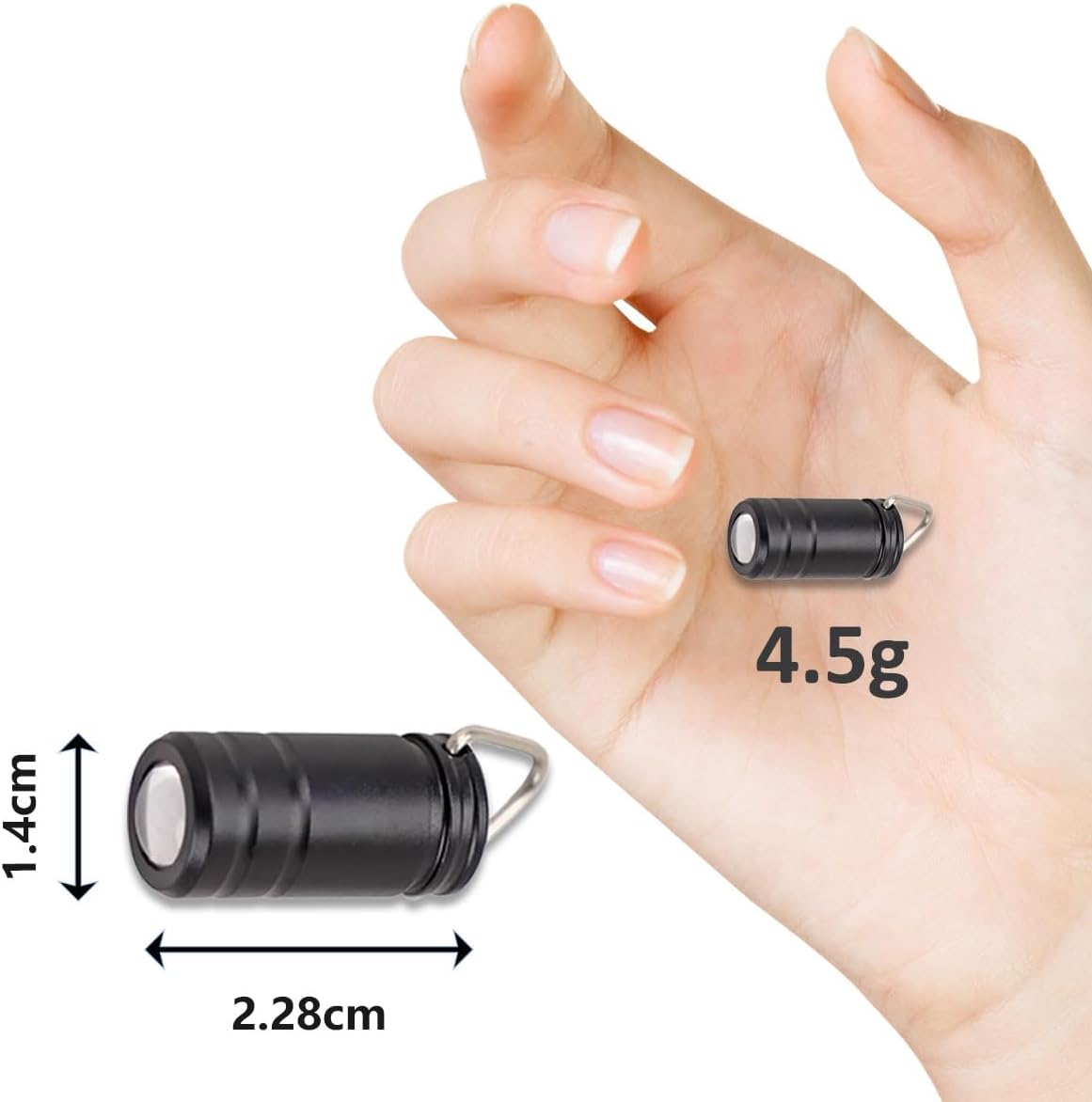 1PCS Tiny Flashlight Mini Flashlight Key Chain Nano Keychain Light Compact LED Flashlights Smallest Tiny Lantern Micro White Rows Bright Light Portable Torch with Hook Hiking Camping (Black)