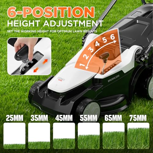 Litheli 40V (2 x 20V) 16" Electric Lawn Mower Cordless, Brushless Lawnmower with 6-Height Adjust, Portable & Lightweight Push Battery Powered Lawn Mower (2 * 4.0AH Batteries Included) - Image 3