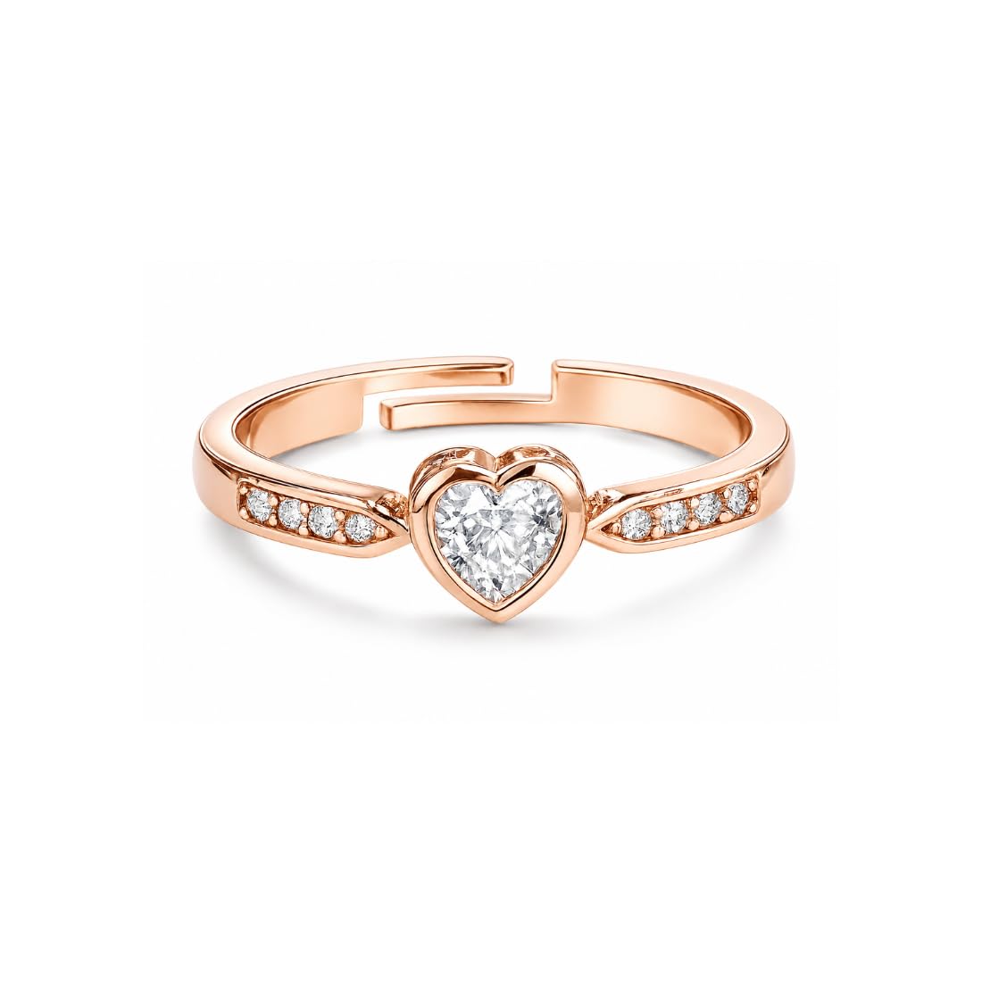 Rose Gold Plated Elegant American Diamond Studded Sparkling Adjustable Finger Ring for Women and Girls (Rose Gold)-image-36
