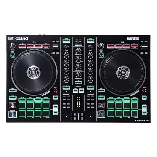 Roland DJ-202 Controlador de DJ compacto | Controlador de 4 decks y 2 canales para Serato DJ Lite | Platos grandes y de baja latencia | Míticos sonidos de baterías Roland | Compatible con Spotify