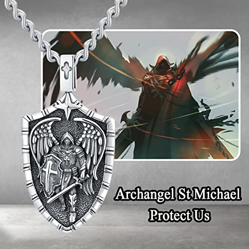 Winnicaca Archangel St.michael Necklace Shield Charm Sterling Silver Protect Us Pendant Jewelry For Men Women St Michael Medal For Boys Saint Michael Protect Us Travel Gift For Father #TOP1