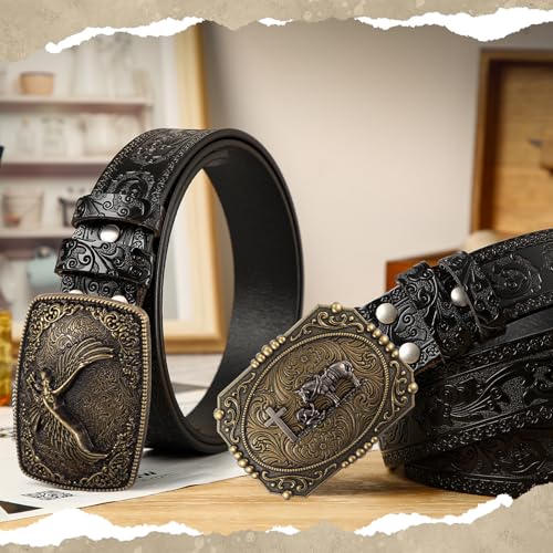 Image of Suncalla 3 Pcs Western Rodeo Belt Buckle for Men Women Cross Cowboy Cowgirl Vintage Longhorn Kneeling Horse Bull eagle