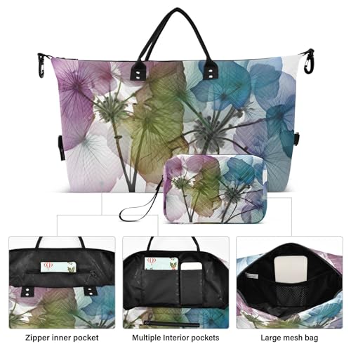 Large Travel Duffel Bag, Floral Purple Blue, 20.5 x 7.9 x 13.8 inches, Polyester, Web Handle, Duffel Bag, Luggage2