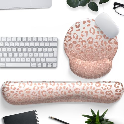 Rose Gold Leopard Print Mouse Pad with Wrist Support Gel