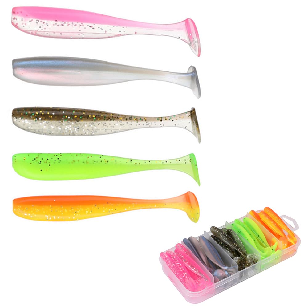 Lot De 50 Leurres De Pêche Souples Queue De Pagaie - 4 Couleurs, Pour Eau Douce Et Salée - 5