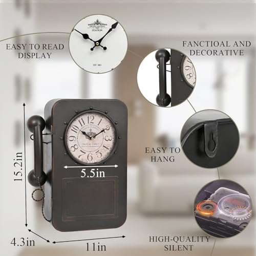 Reloj de Pared Vintage Teléfono con Almacenaje Oculto 15.2" miniatura 3