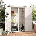 AECOJOY Outdoor Storage Shed with Waterproof Roof, Wooden Storage Cabinet Large Outdoor Shed Tool Shed with 2 Removable Shelves&Double Lockable Doors, Grey&White