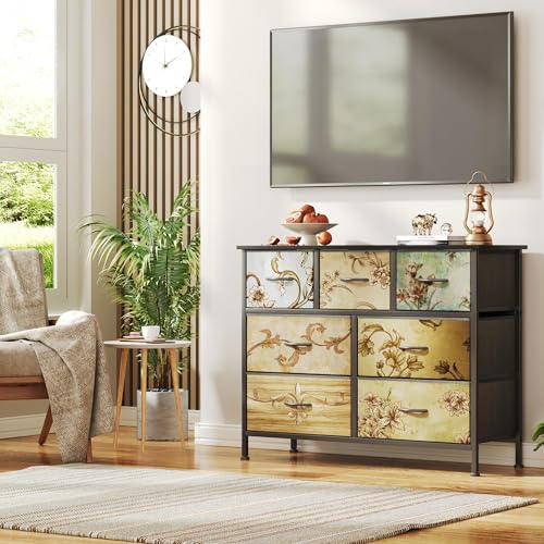 Tall-Dresser-with-7-Drawers-39-Inch-Dresser-Tv-Stand-Wide-Fabric-Dresser-Chest-of-Drawers-Storage-Dresser-for-Bedroom-Living-Room-Entryway-Nursery-Vintage-Furniture-Metal-FrameWood-Top Tall Dresser with 7 Drawers 39 Inch Dresser Tv Stand Wide Fabric Dresser Chest of Drawers Storage Dresser for Bedroom Living Room Entryway Nursery Vintage Furniture Metal FrameWood Top