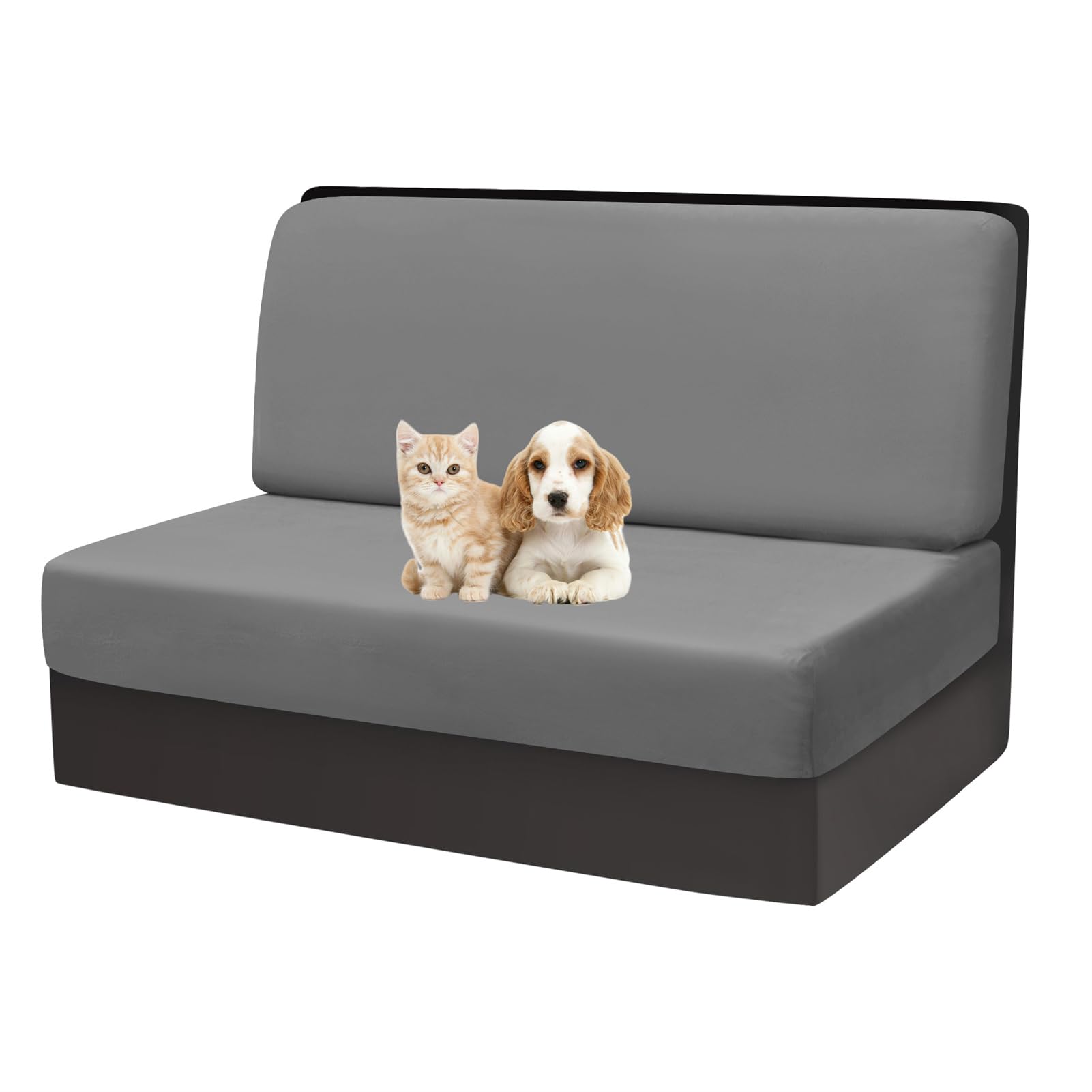 AIMENJOY Caravan Seat Cover Stretch Velvet, RV Dinette Cushion Covers, Camper Sofa Seat Cushions Bench Slipcovers with Backrest Cover for Camper Car (Grey)