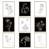 9 Pieces Minimalist Line Art Prints 8 x 10 Inch Abstract Aesthetic Poster Unframed Woman & Flower...