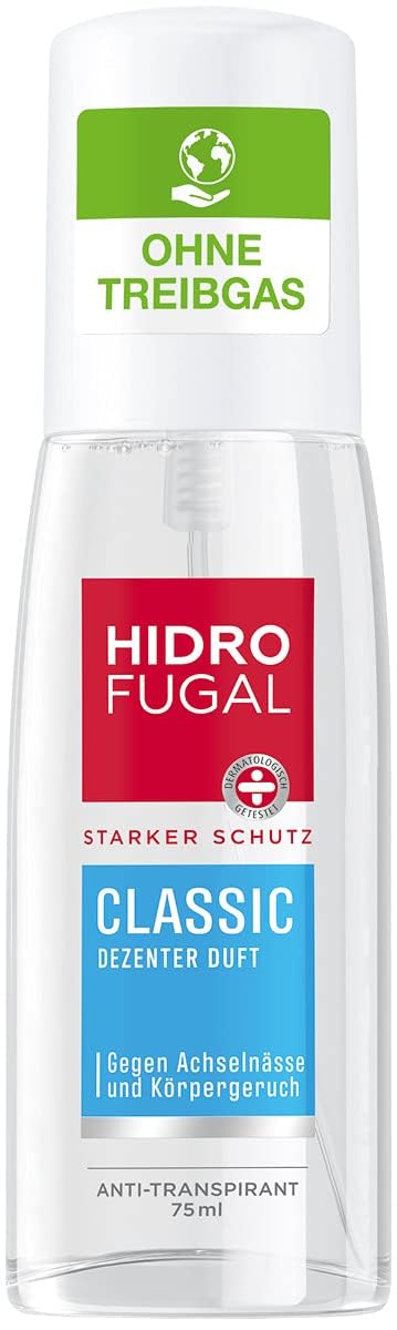 Hidrofugal Classic Zerstäuber (75 ml), starker Anti-Transpirant Schutz mit dezentem Duft, Deo für zuverlässigen Schutz ohne Ethylalkohol Kosmetik