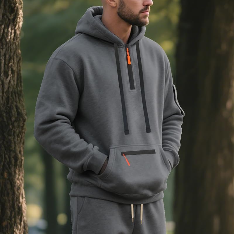 Men Autumn/Winter Fleece Sweatshirt 1/4 Zipper Long Sleeve Sports Hoodie with Pockets Military Tactical Sweatshirt