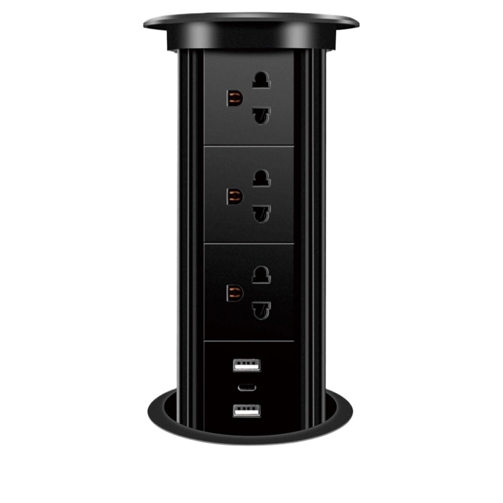Wyskakujące gniazdo, Automatyczna Ładowarka Bezprzewodowa Z Gniazdem Na Baterię I Ładowarką Wysuwaną Biurko, Do Blatu, Głośnikiem Bluetooth USB Typu C do blatów kuchennych(Black,3outlets+USBA-C)