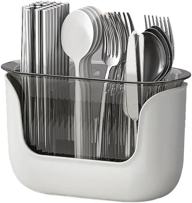 Kitchen Utensil Holder Kitchen Chopstick Shelf Drain Storage Basket Multifunction Cutlery Holder Home Flatware Storage Shelf Cooking Utensil Holder(Beige)