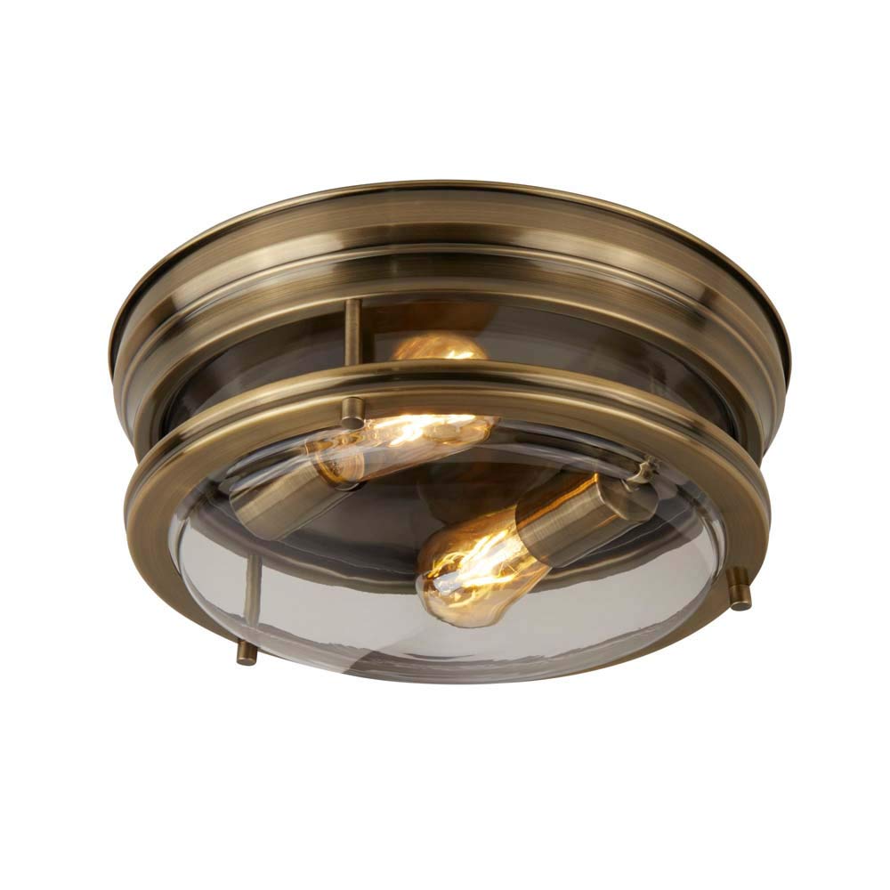 Searchlight Lighting Antique Brass Searchlight 5182Ab Edinburgh Flush Ceiling Light & Glass