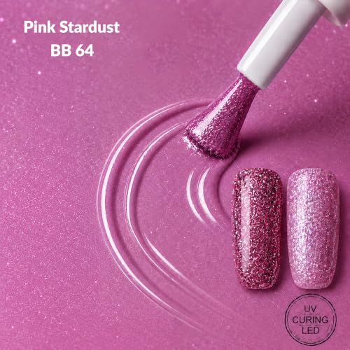 Image of BOLT BEE 15ML Gel Nail Polish 1Pc Clear Pink Glitter Nail Polish Soak Off UV LED Nail Gel Polish Nail Art Starter Manicure Salon DIY at Home, 0.5 OZ (1) (64)