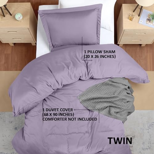 Utopia Bedding Duvet Cover Twin Size - 2 Piece with Zipper Closure - 1 Comforter Cover 68X90 Inches & 1 Pillow Sham 20X26 Inches (Lavender) Comforter Not Included