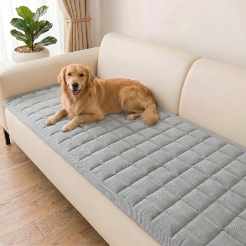 Famibay Funda de sofá lavable para sofá de 2, 3 y 4 plazas, suave, gruesa, antideslizante, protector de sofá, gris, 70 x 150 cm, para sala de estar, perros y mascotas