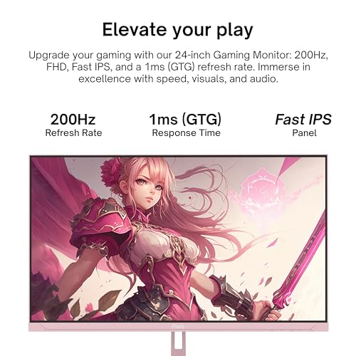 Image of Pixio PX248 Wave Pink 24 inch 200Hz 1080p Fast IPS Panel 1ms GTG Gaming Monitor with Pink HDMI 2.1 Cable Ultra Certified Ultra High Speed 6FT 8K 60Hz 4K 120Hz Nylon Braided