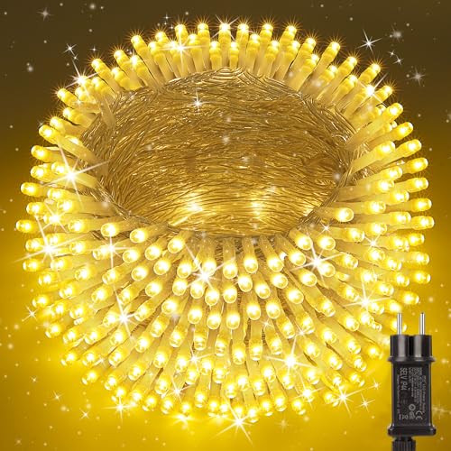 Moxled Lichterkette Außen 100m 800LED, Warmweiß Lichterkette Außen Strom mit Timer...
