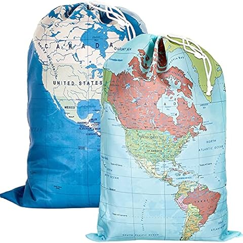 2-Piece Travel Laundry Bag with World Map Design Cover