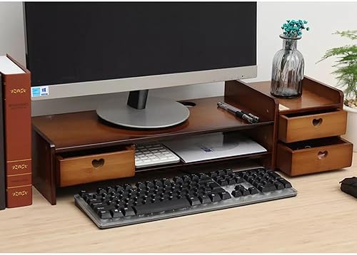 Miniatura 3 de Soporte de bambú para monitor con cajón, organizador de escritorio elevador de monitor de madera multiusos, estante de escritorio resistente para