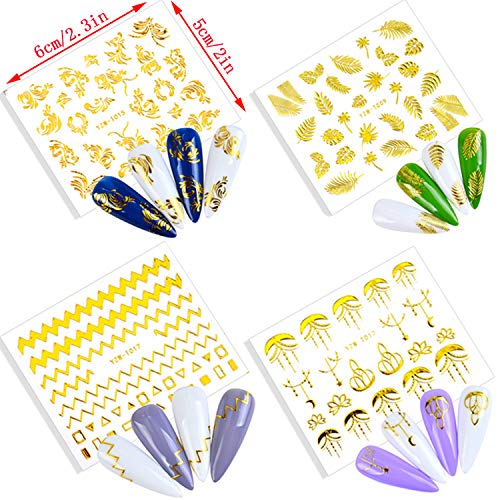 22 Sheets Gold Nail Art Stickers Luxury Nail Decals Holographic Metallic Letters Flowers Chains Line Diamond Heart Design 3D Nail Supplies For Women Girls Manicure Tips Charms Decoration Nail Sticker #TOP3