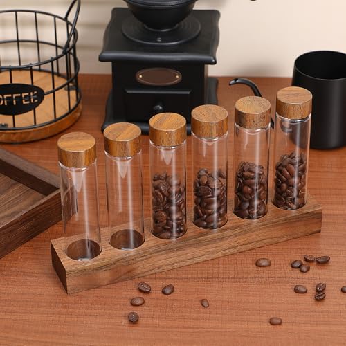 Contenedor de vidrio para café con soporte de madera miniatura 6