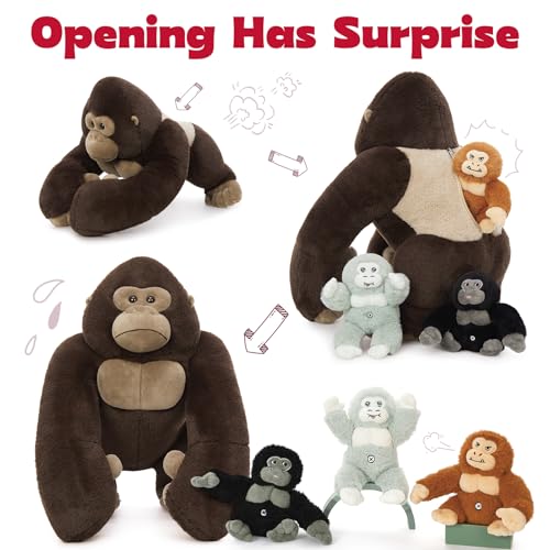 Image of MaoGoLan 4Pcs Giant Gorilla Stuffed Animals -19.6 inch Large Brown Gorilla Plush with 3 Babies Stuffed Gorilla Inside, Soft and Cuddly Companion Plush Toy Gifts for Kids,Children,Boys,Girls