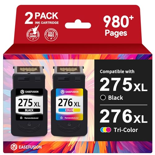 Image of EaseFusion 275XL 276XL Replacement for Canon Ink 275 and 276 PG-275 CL-276 Black Color Ink Cartridges Combo Pack Compatible with PIXMA TS3522 TR4720 TR4700 TS3722 TS3500 TR4722 TS3720 TS3520 Printers