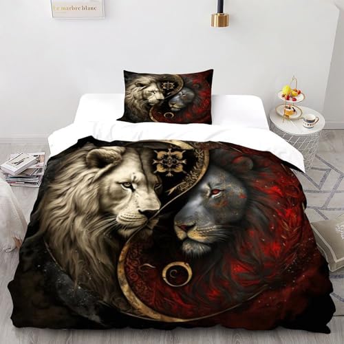Parure de couette lion microfibre anti-plis lit simple 2 taies