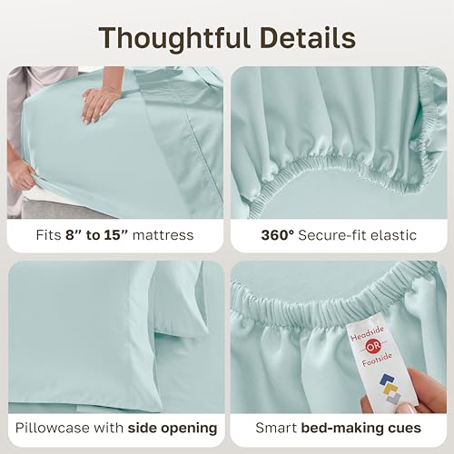 Image of California Design Den Extra Long Twin Sheets Set - 600 Thread Count Sateen, 100% Cotton XL Twin Sheet Set, Deep Pockets with All Around Elastic, Snug Fit, Durable Bedding - Aqua