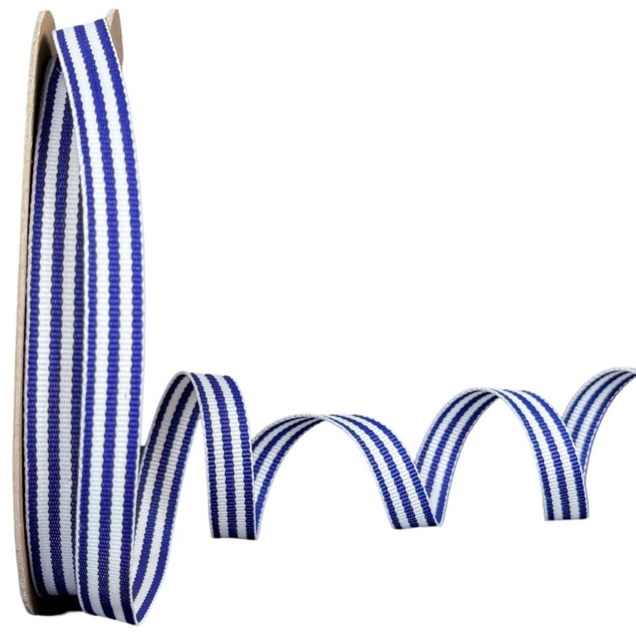 3/8 Royal Blue & White Taffy Striped Grosgrain Ribbon - 20 Yards - USA | American Made