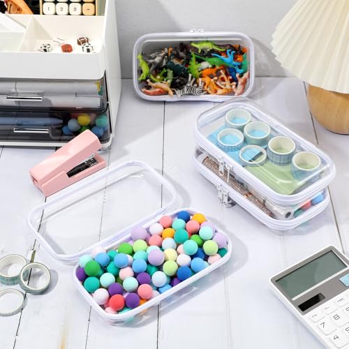 Image of Hoolerry 4 Pcs Hard Clear Zipper Case Makeup Bags Plastic Zipper Pouch Transparent Storage Box Containers for Cosmetics, Snacks, Building Blocks, Puzzles(Clear,7.5 x 3.9 x 2 in,White)