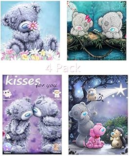 VEGCOO 4 Pack 5D Diamond Painting Kits, Cartoon Bear 5D Diamond Painting Cross Stitch Kit Kissing Patch Bear Round Full Drill Crystal Embroidery Pictures Home Wall Decor 30*30 cm and 30*40 cm