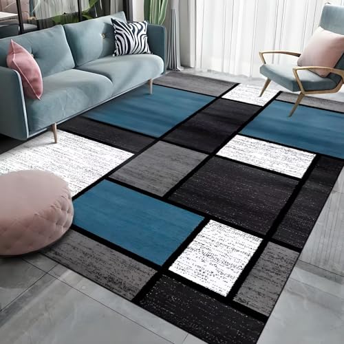 Tapis bleu 120x160cm de qualité supérieure au design géométrique - 2