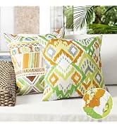 Ashler Boho Outdoor Pillows, Orange/Green 18 x 18 Pillow Covers, Outdoor Pillows Waterproof Set o...