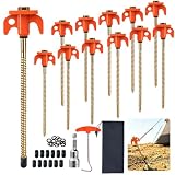 Piquetas para Tienda de Campaña, 12 Piezas Piquetas de Acero para Carpa, Estacas para Tienda de Campaña, Piquetas para Suelo Normal y Duro, Acampar, Jardín,Bosques, Pradera, con Taladro y Sacaclavos