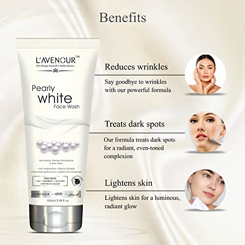 Image of L'avenour Pearly White Face Wash for Men & Women With Niacinamide, Rose Water, Reduce Wrinkles, Treat Dark Spots & Scars, Anti-Inflammatory, For Normal & Oily Skin, Paraben Free - 100ml (Pack of 2)