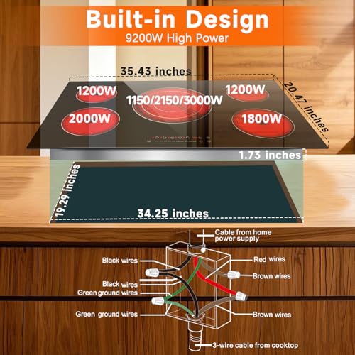 Image of Noxton 36 Inch Electric Cooktop 5 Burner, 9200W Built-in Electric Stove Top