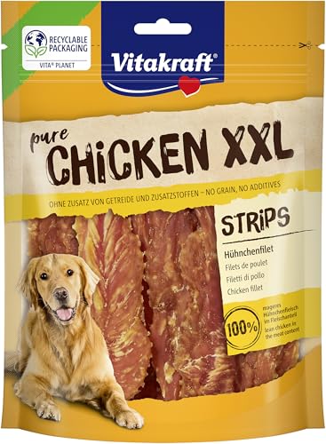 Vitakraft Pure Chicken XXL Strips, Hundeleckerli, Hühnchenfilet, Hunde Trainingsleckerli, ohne Zusatz von Zucker und Getreide (1x 250g)