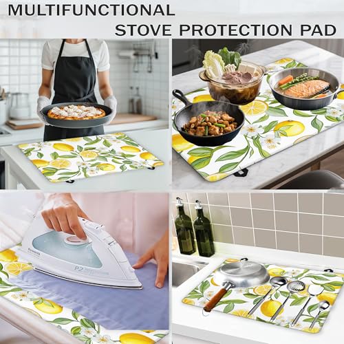 Image of Lemon Fruit Stove Top Covers for Electric Stove,White Flower Glass Top Stove Cover, Heat Resistant Range Covers for Electric Stove,Washable Countertop Mat, 28 x 20 Inch