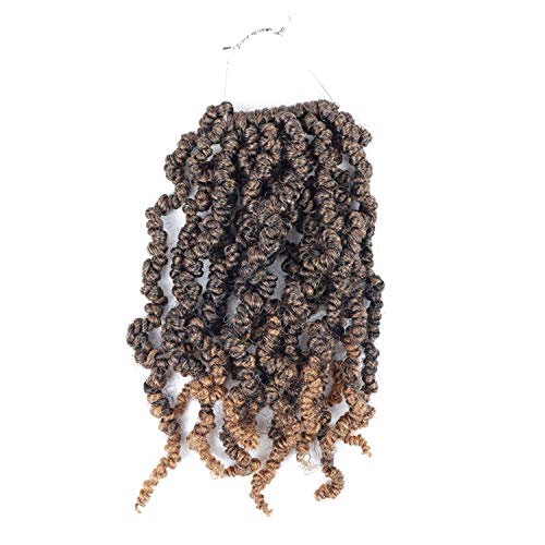 6 Packs Short Spring Twist Crochet Hair Ombre Bomb Bob Curly Spring Pre-twisted Braids Synthetic Fluffy Hair Extensions (6, T27)